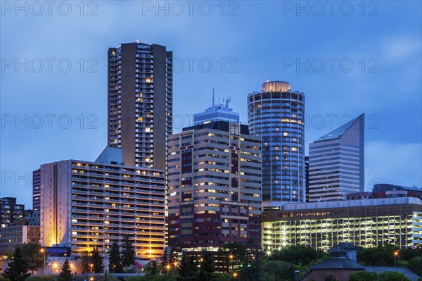 Canada, Alberta, Edmonton, Financial district at dusk