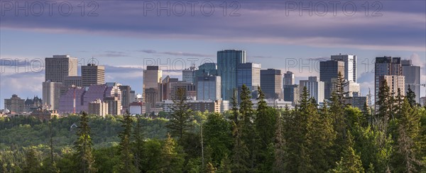 Canada, Alberta, Edmonton, Cityscape with trees in foreground