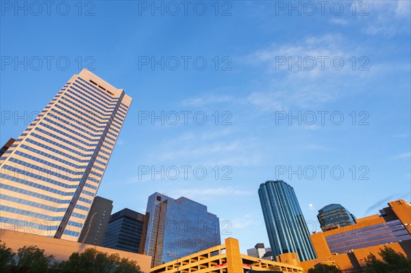 Canada, Alberta, Edmonton, Blue sky over skyscrapers