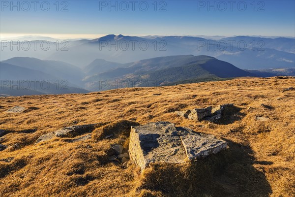 Ukraine, Zakarpattia region, Rakhiv district, Carpathians, Chornohora, Mountain landscape with mountain Hoverla and mountain Petros