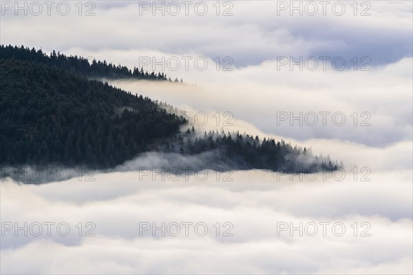 Ukraine, Zakarpattia region, Rakhiv district, Carpathians, Chornohora, Mist over mountains