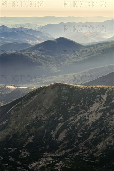 Ukraine, Zakarpattia region, Carpathians, Chornohora, Landscape with mountain Hoverla