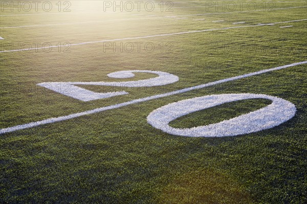 Twenty yard line on green playing field