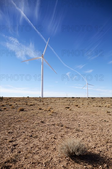 USA, Arizona, Wind turbines in arid landscape