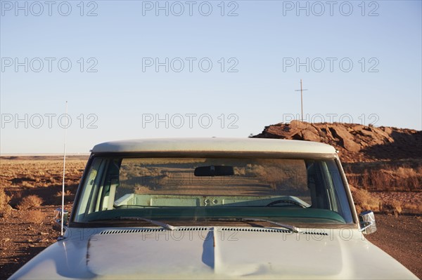 USA, Arizona, Vintage pick up truck parked on Route 66