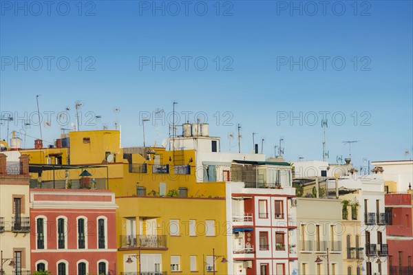 Spain, Seville, Triana, Colorful residential buildings