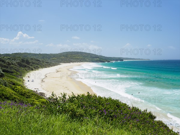 Australia, New South Wales, Moruya, Blue sky above coastline and sea