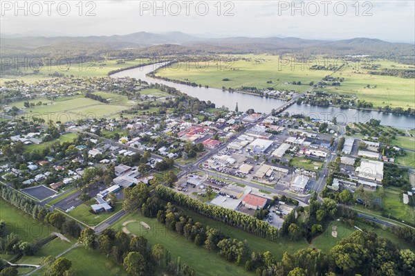 Australia, New South Wales, Moruya, Landscape with town and Moruya river