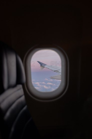 Airplane window in flight