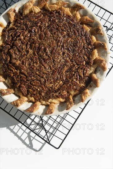 Pecan pie on cooling rack