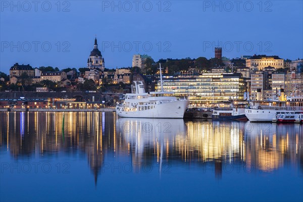 Ship on river at sunset in Stockholm, Sweden