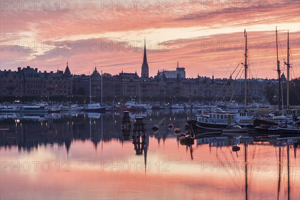 Marina at sunset in Stockholm, Sweden