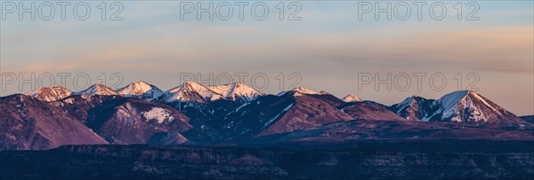 Panorama of La Sal Mountains in Arches National Park, Utah, USA