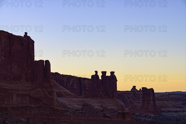 The Three Gossips at sunset in Arches National Park, Utah, USA