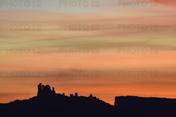 Silhouette of rock formations in Professor Valley in Arches National Park, Utah