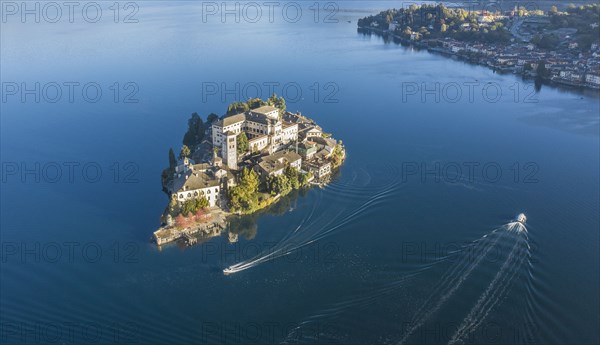 Aerial view of Isola San Giulio on Lake Maggiore, Italy