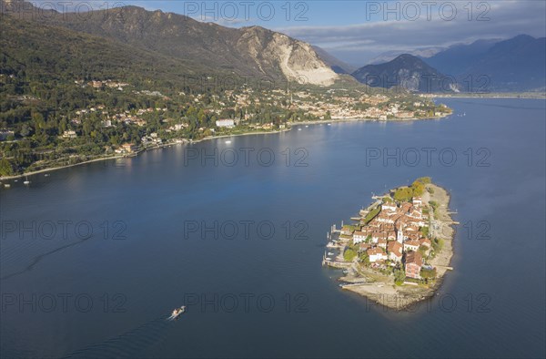 Aerial view of Isola dei Pescatori on Lake Maggiore, Italy