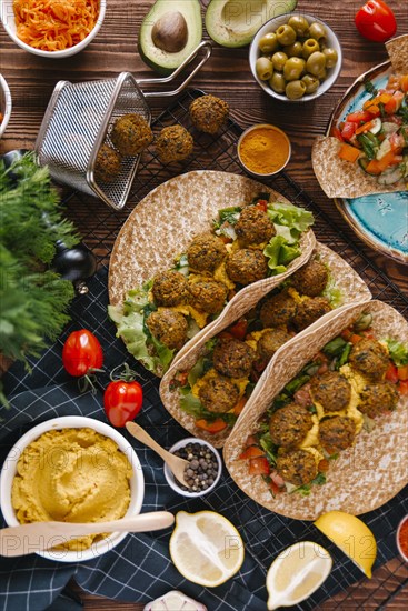 Falafel wraps with ingredients