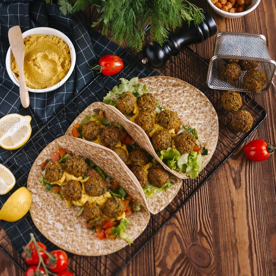 Falafel wraps with ingredients