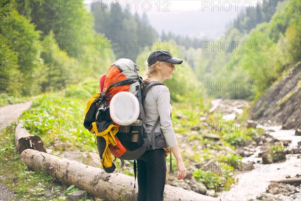 Woman hiking in the Carpathian Mountain Range