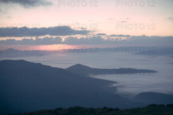 Mountains at sunrise in the Carpathian Mountain Range, Dragobrat, Ukraine