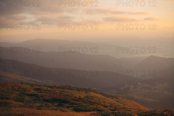 Mountains at sunrise at the Carpathian Mountain Range in Ukraine