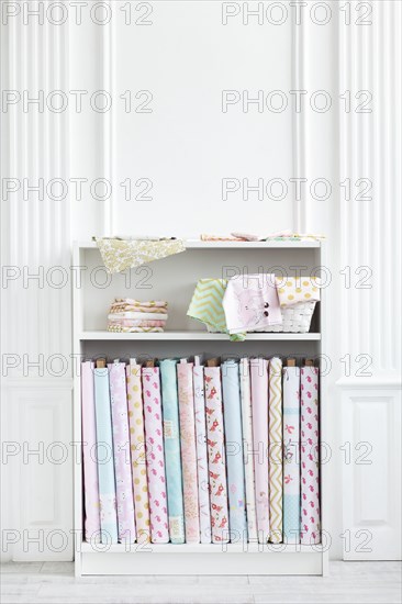 Variety of fabric on shelf