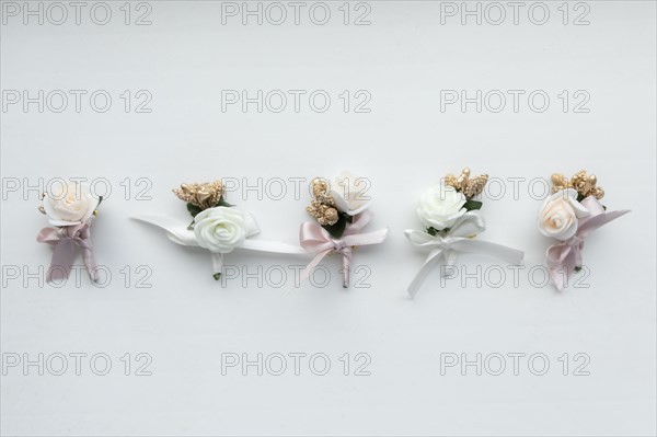 Wedding bouquets in a row