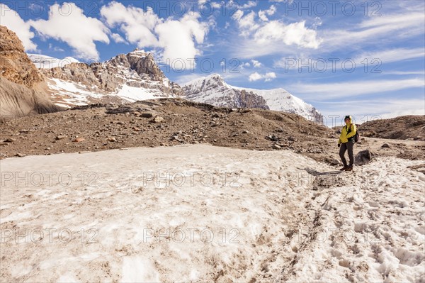 Woman on Athabasca Glacier in Jasper National Park, Alberta, Canada