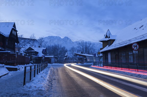 Long exposure shot of road through Zakopane, Poland