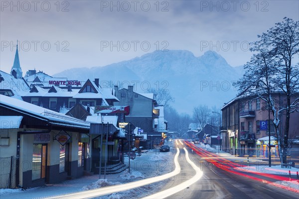 Long exposure shot of road through Zakopane, Poland