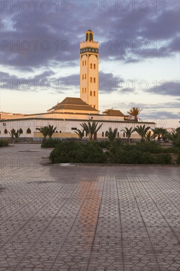 Eddarham Mosque at sunset in Dakhla, Morocco