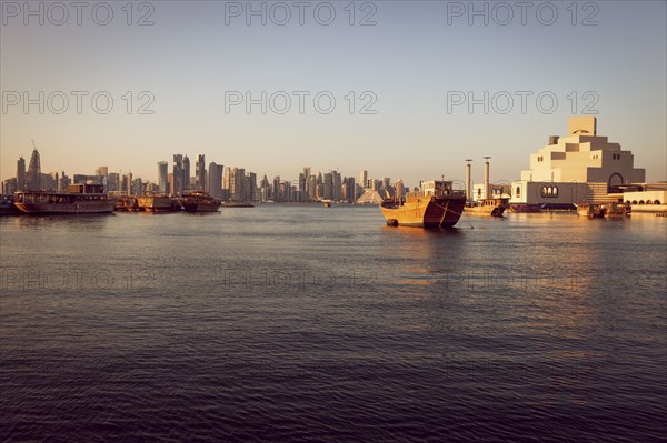 Port by skyline of Doha, Qatar