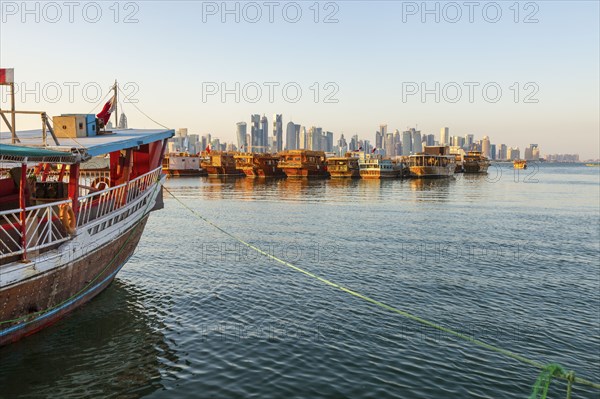 Port by skyline of Doha, Qatar