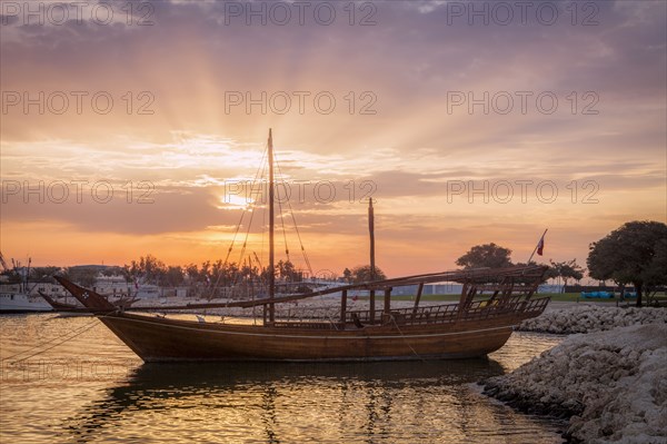 Boat at sunset in Doha, Qatar