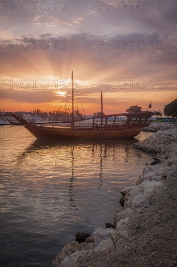 Boat at sunset in Doha, Qatar