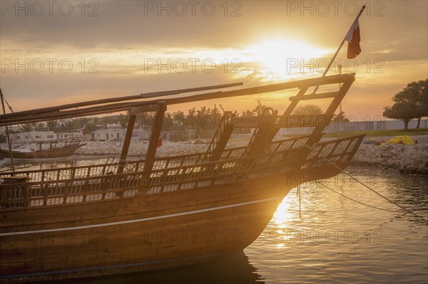 Boat at sunset in Doha, Qatar