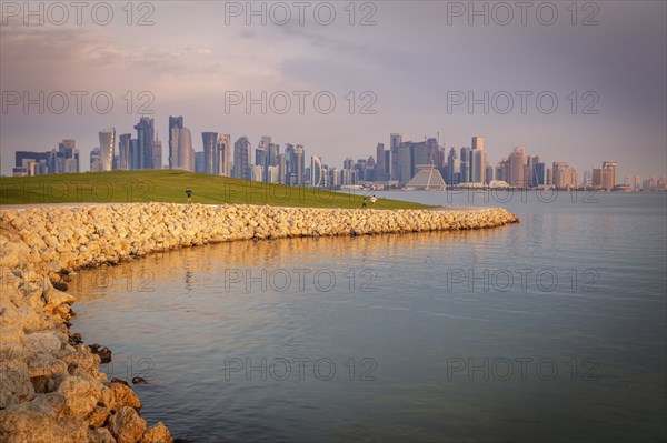 Waterfront by skyline of Doha, Qatar