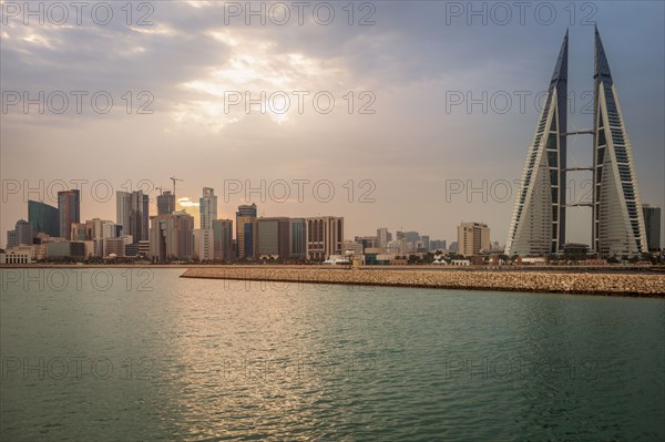 Skyline with Bahrain World Trade Center in Manama, Bahrain