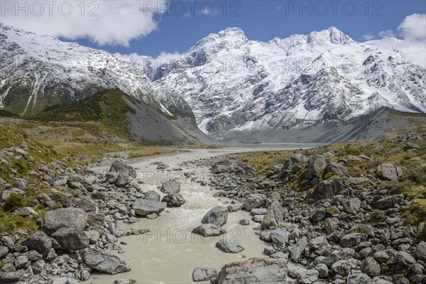 River through Hooker Valley in Mount Cook National Park, New Zealand