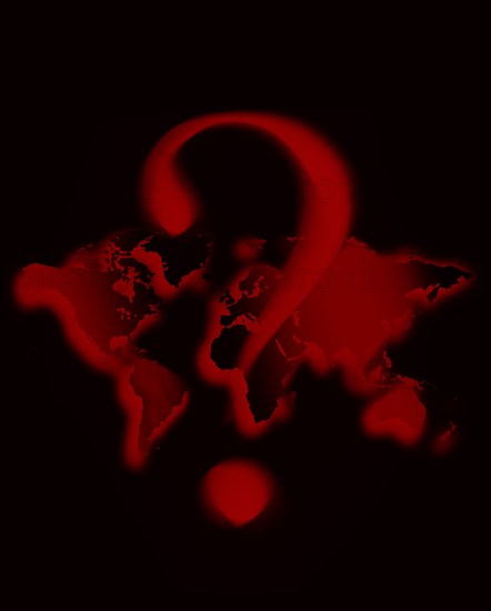 Illustration of red question mark over world map