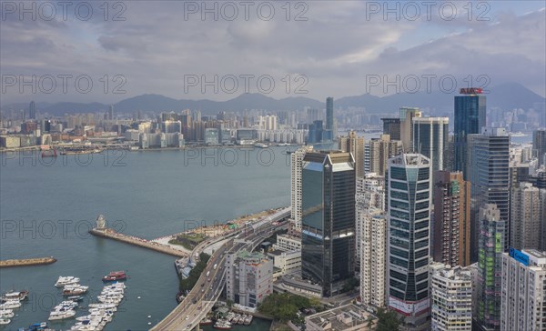 Cityscape by sea in Hong Kong, China