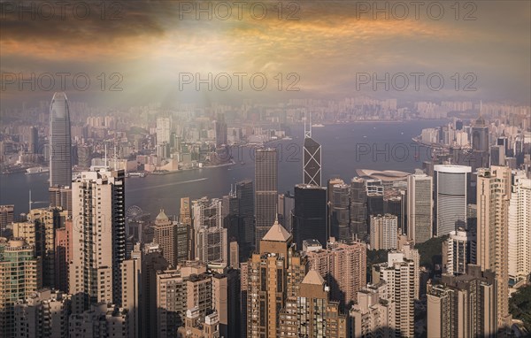 Cityscape at sunset in Hong Kong, China