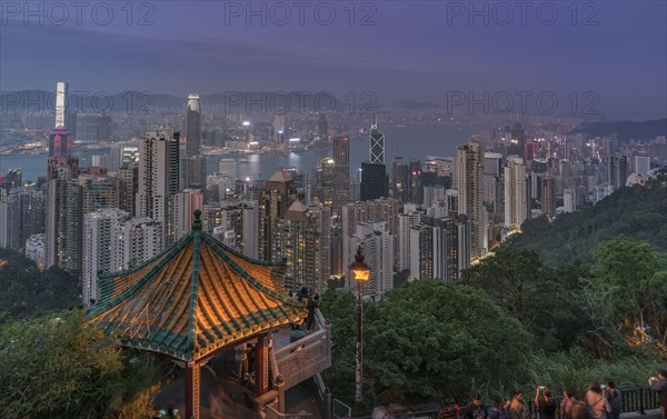Cityscape from Victoria Peak at sunset in Hong Kong, China