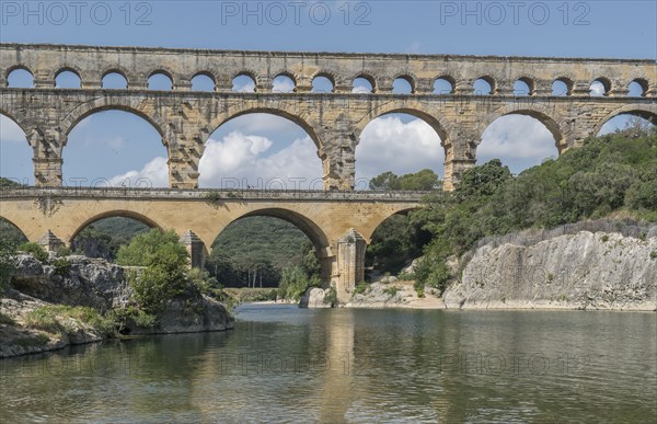 Pont du Gard over Gardon River in Vers-Pont-du-Gard, France