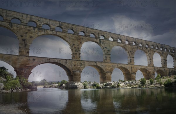 Pont du Gard at night in Vers-Pont-du-Gard, France