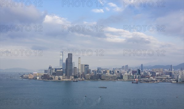 Skyline by sea in Hong Kong, China