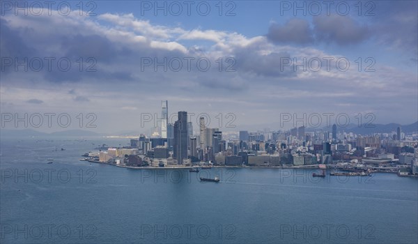 Skyline by sea in Hong Kong, China