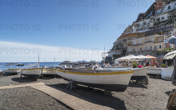 Boats on beach in Positano on Amalfi Coast, Italy