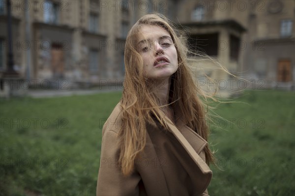 Windswept young woman